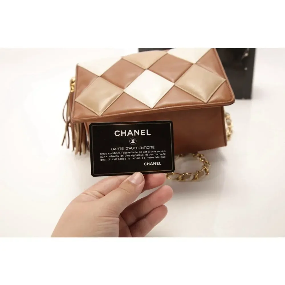 Chanel VINTAGE Arlequin Patchwork Tassel Flap Bag Brown Box Card 1-Series A1700